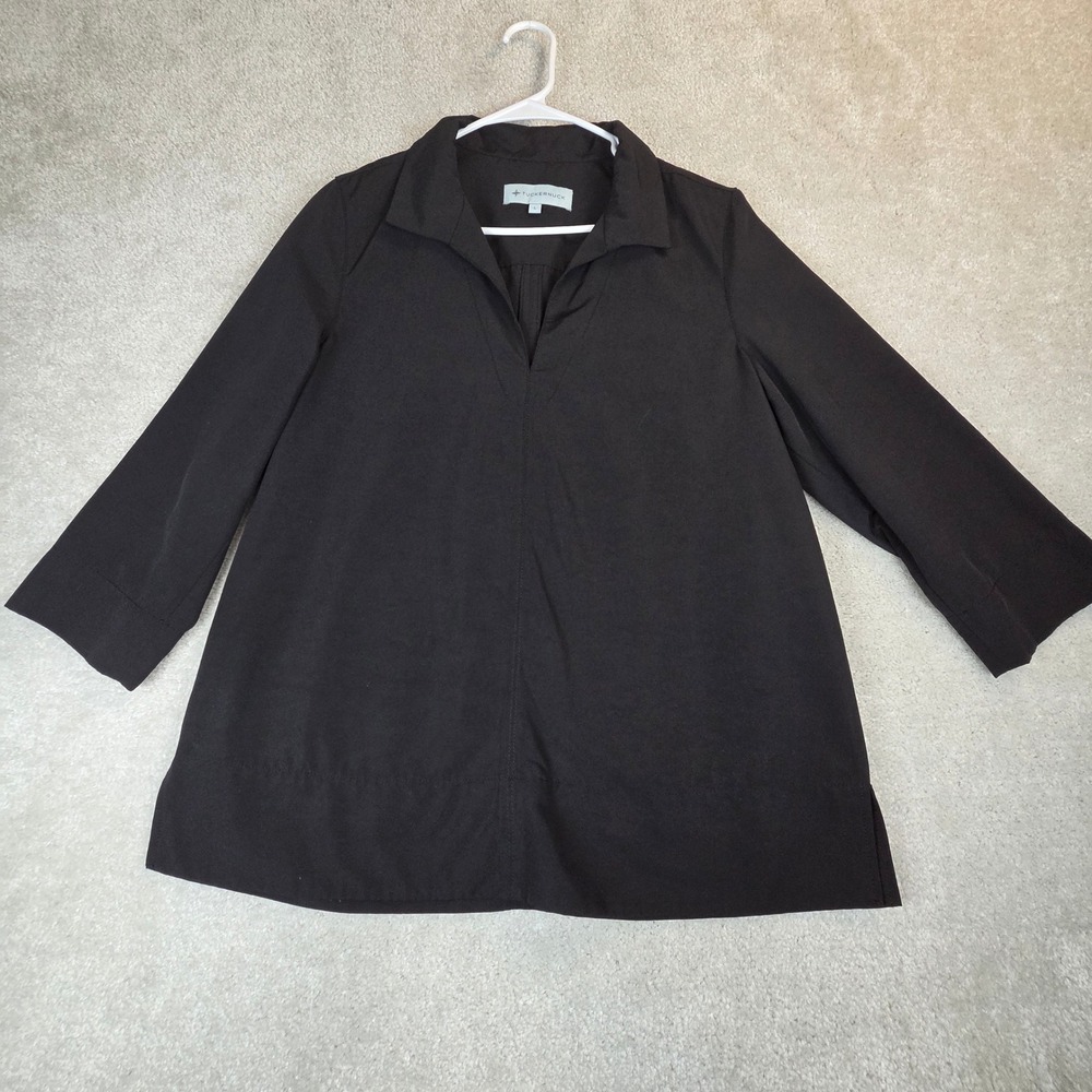 Tuckernuck Womens L Black Structured A Line Tunic Top 3/4 Sleeve Popover